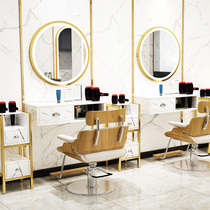 Net red hair mirror single-sided with light barbershop mirror table trendy wall-mounted mirror cabinet integrated hair salon hair cutting special mirror