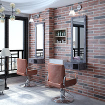 Solid wood mirror table Retro barber shop single-sided mirror wall-mounted hair salon floor trial hair salon mirror old