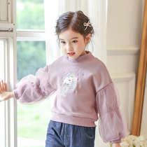 Boat sage girl necropolis with velvety autumn winter 2021 new thickened foreign gas integrated suede cartoon baby CUHK boy blouse