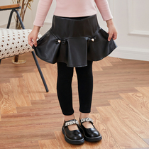 Boat rat black fake two-piece pants girl 2021 new autumn and winter style stylish bottom pants plus suede thickened with skirt pants