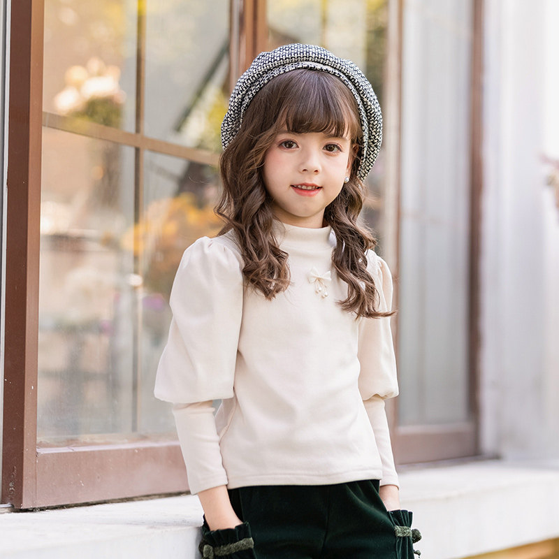 Boat rat girl sweaters undershirt autumn dress with foreign pie half-height collar foam sleeveless child T-shirt female baby long sleeve blouse