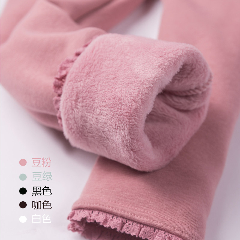 Boat mouse girl plus velvet leggings autumn and winter outer wear foreign style lace children's pants little girl girl baby trousers