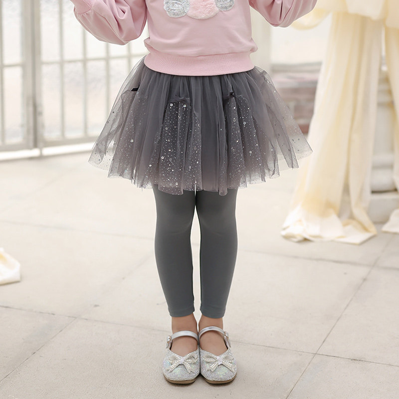 Girl Pants Skirt Mesh BRIGHT SHEET HIGH WAIST CHILDREN INSIDE LAP PANTS SPRING FALL OUTSIDE WEARING FAKE TWO PANTS LONG PANTS BABY PANTS SKIRT