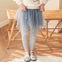 Boat Rat Skirt Pants Girl Pants Fall Winter Style Fake Two Irregular Mesh Yarn Pants Skirt Children Plus Suede Underpants Wear