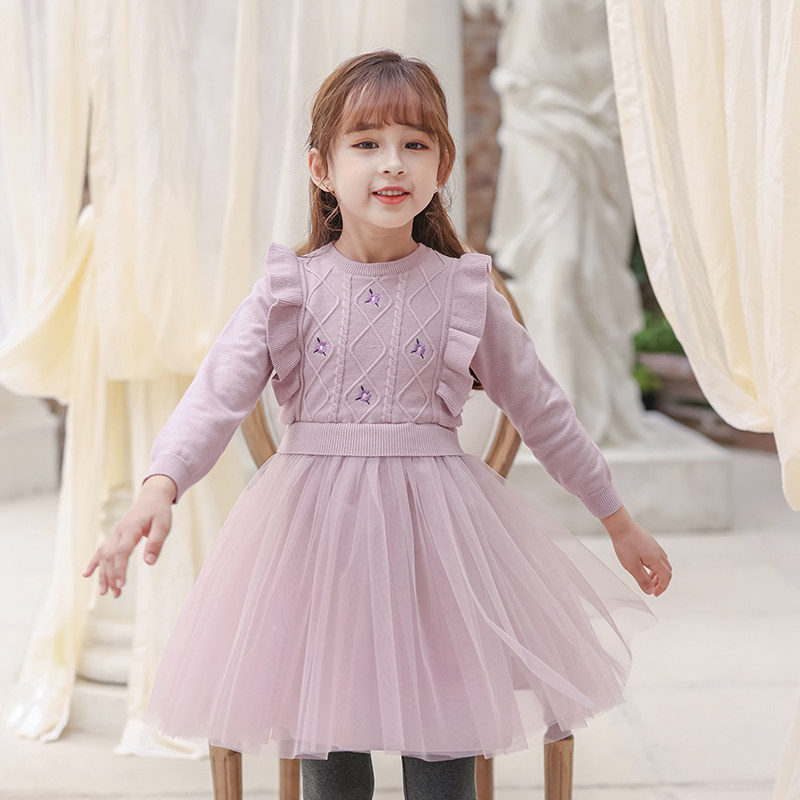Boat mouse girl sweater dress Western style gauze skirt children's princess skirt embroidered ruffled baby girl autumn skirt