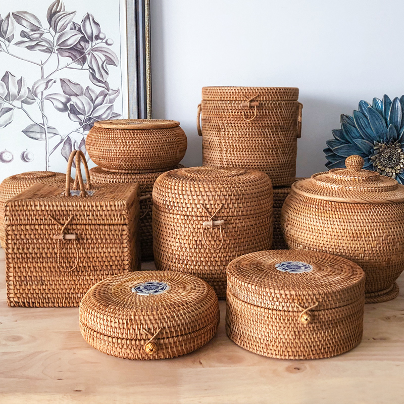 Vietnamese rattan handmade storage seven cakes tea cans Tuocha loose tea Pu'er tea box packaging box gift storage tea cans
