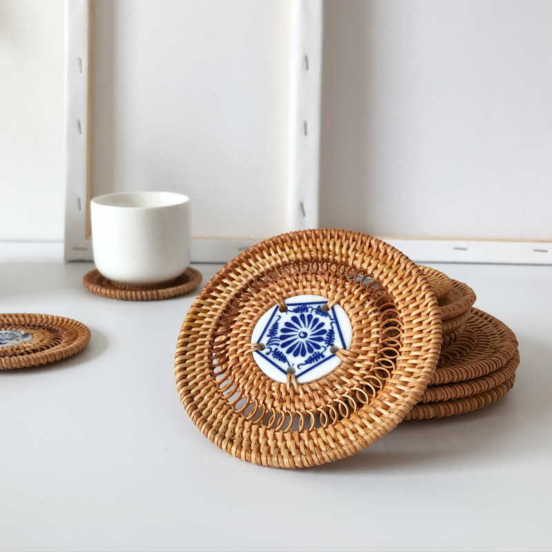 Vietnamese autumn rattan coaster set tea mat cup holder tea ceremony tea set iron pot insulation pad raising pot mat purple sand pot holder