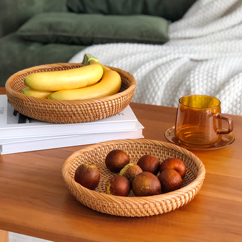 Vietnamese Rattan Weaving Basket Creative Candy Storage Basket Bread Basket Fruit Snack Tray Living Room Pastoral Handmade Basket