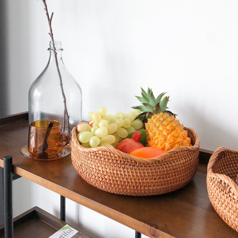 Vietnamese Rattan Fruit Basket Home Fruit Plate Living Room Snacks Candy Basket Refreshment Box Coffee Table Storage Basket Creative