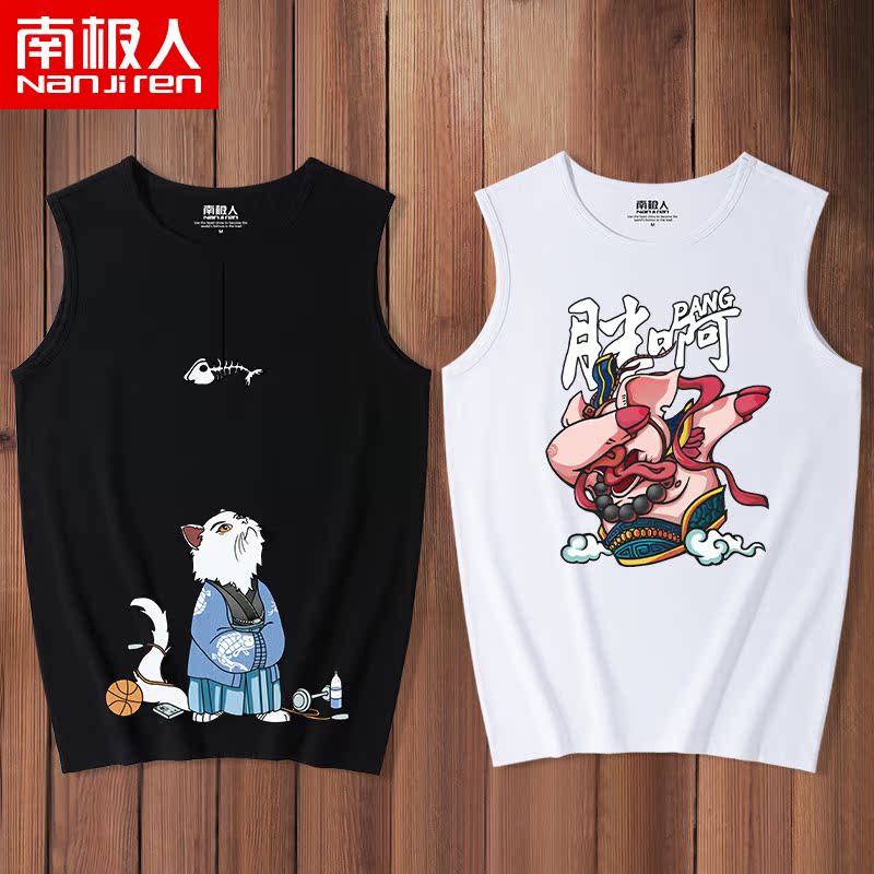 Vest in thương hiệu thủy triều nam bên ngoài mặc vết máu thế hệ thứ hai đầu in lỏng lớn xu hướng đang triều tay t-shirt vết sưng vai