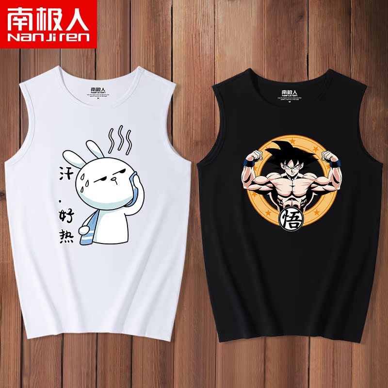 Vest in thương hiệu thủy triều nam bên ngoài mặc vết máu thế hệ thứ hai đầu in lỏng lớn xu hướng đang triều tay t-shirt vết sưng vai