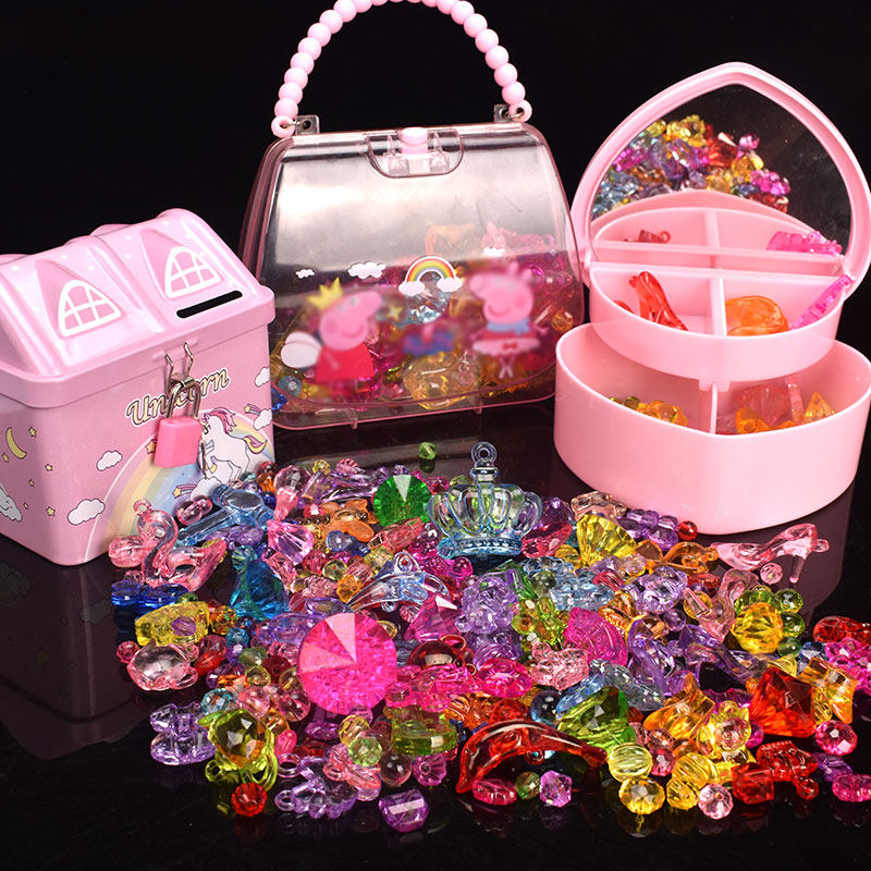 Beaded children's crystal gem seven-color princess necklace hand-wearing beads diy handmade educational toys jewelry