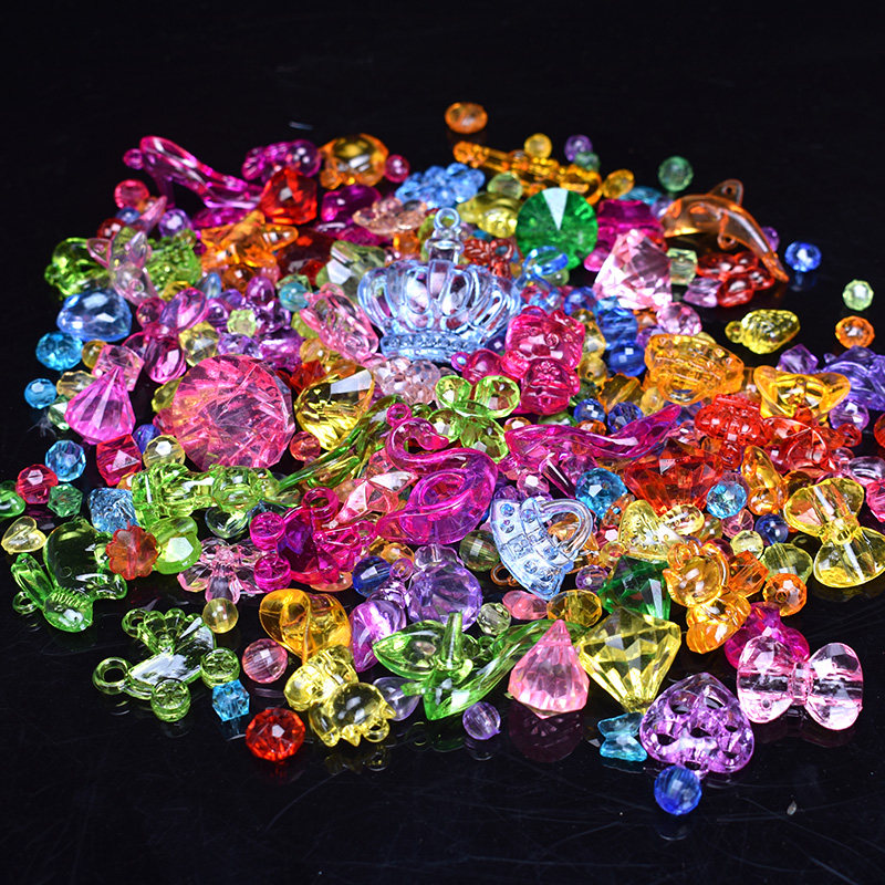 Children's creative diy crystal puzzle handmade string jewelry stone necklace toy wear beads imitation crystal princess colorful