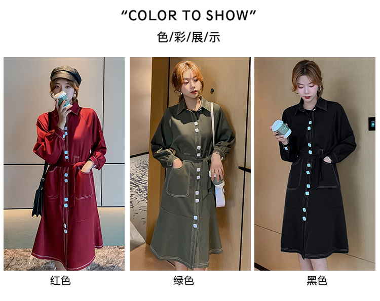 VK旗艦店 韓國風單排釦大口袋風衣工裝翻領長袖洋裝