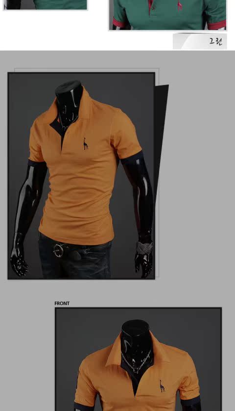 Phiên bản Hàn Quốc của mẫu hươu nam tay ngắn Paul áo sơ mi mỏng màu xanh hải quân polo nam
