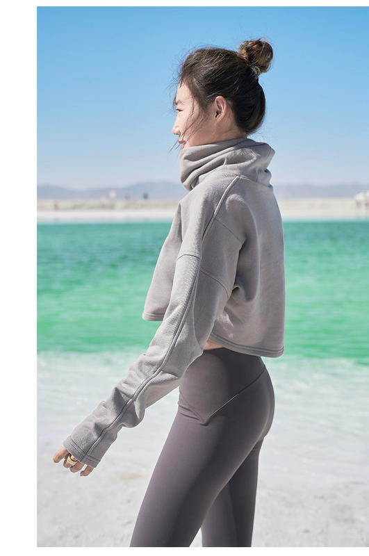 Tu sửa áo len lỏng áo thun phụ nữ thể thao giản dị quần áo thể dục cao eo quần áo yoga cao cổ áo sơ mi