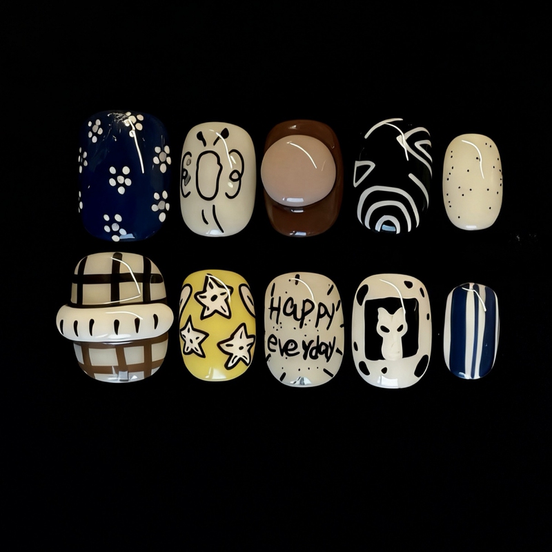 Wearable Nails, Simple Hand-Painted Short Fake Nail Patches, Autumn and Winter High-End Style, Brightening Effect Wearable Nails, Simple Hand-Painted Short Fake Nail Patches, Autumn and Winter High-End Style, Brightening Effect