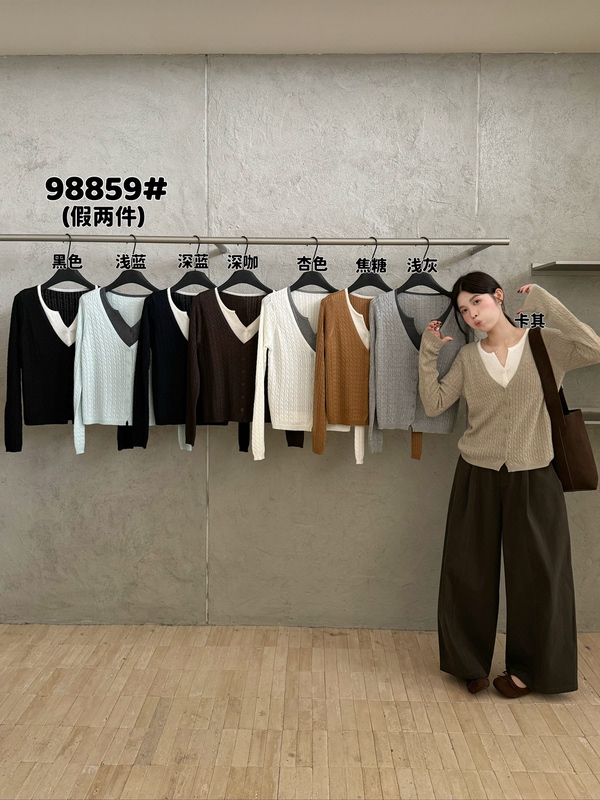 Vi+ Only Brand 2026 Autumn New American Retro Fake Two-Piece Knit Sweater for Women, Slim Fit Top 98859 Vi+ Only Brand 2026 Autumn New American Retro Fake Two-Piece Knit Sweater for Women, Slim Fit Top 98859