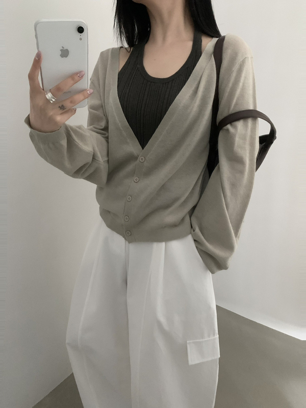 H-Xl-Autumn New Halter Neck Knitted Vest + Lazy Style Loose Knitted Cardigan Two-Piece Set M51381 H-Xl-Autumn New Halter Neck Knitted Vest + Lazy Style Loose Knitted Cardigan Two-Piece Set M51381