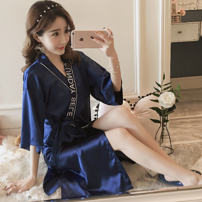 Sleepy dress Summer Ice Silk Skirts Large size sexy bathrobe Summer sleepdress thin and lovely clothes home suit