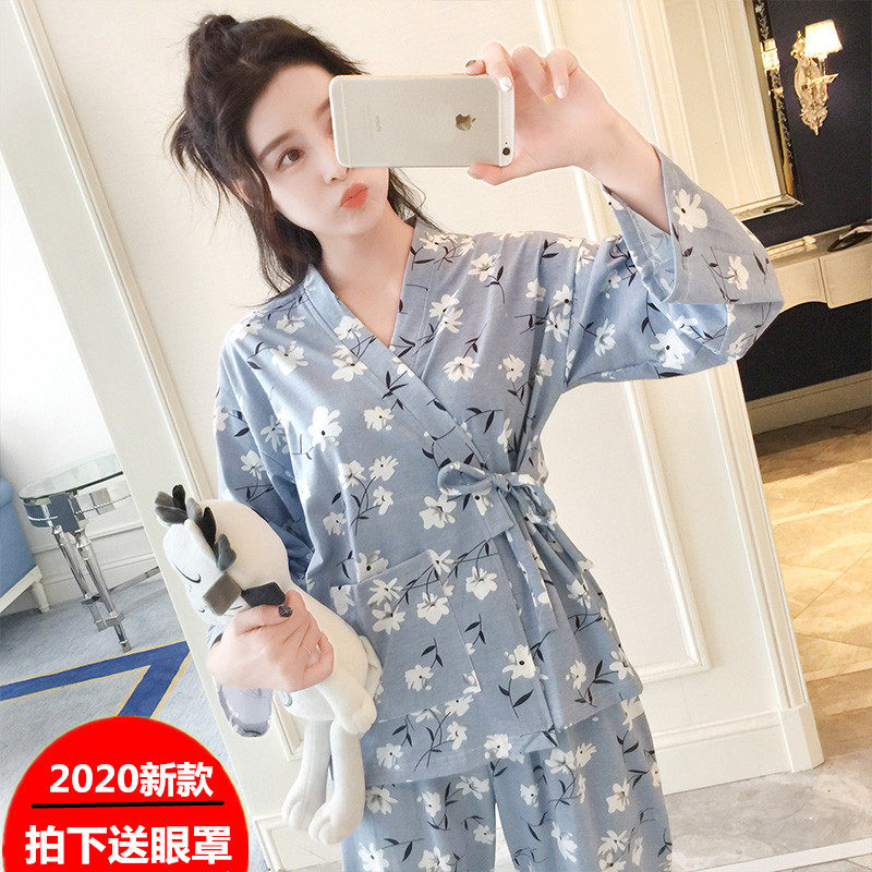 Pajamas women spring and autumn cotton long sleeve suit spring and summer 2020 Korean students Japanese kimono home clothing cotton