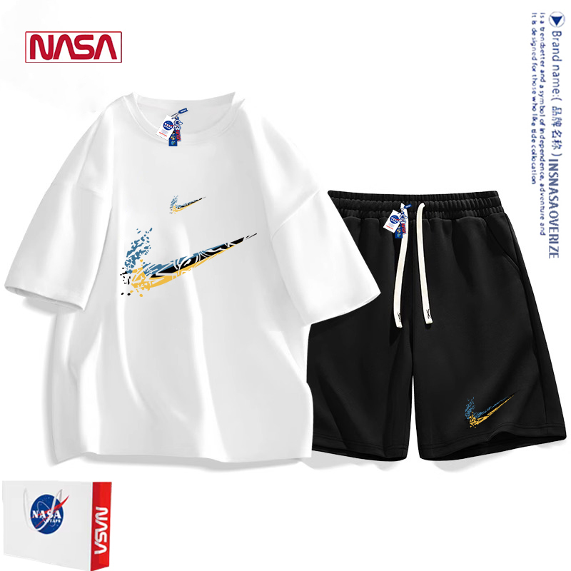 Nasa Co-Branded High-End Pure Cotton Shorts and Short-Sleeved Sports Casual Suit for Men 2026 New American Trendy Brand Two-Piece Set Nasa Co-Branded High-End Pure Cotton Shorts and Short-Sleeved Sports Casual Suit for Men 2026 New American Trendy Brand Two-Piece Set