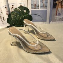 Transparent Crystal Sexy Fairy Muller Fashion 2021 Spring Summer New Wear Joker Pointed Half Trail Sandals