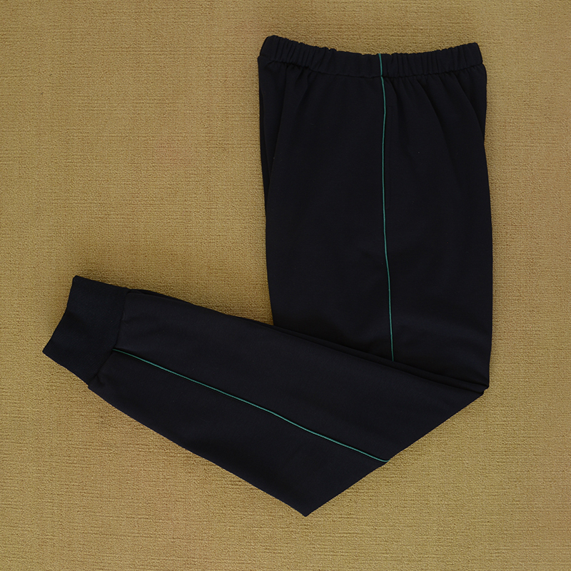 Spring and Summer Jogger School Uniform Pants with a Thin Dark Green Stripe, Pure Cotton Navy Blue and Dark Blue Casual Sports School Pants for Primary and Secondary School Students