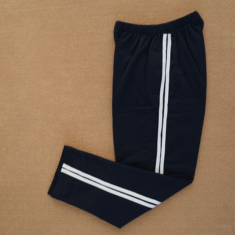 Spring and Summer School Uniform Pants with Two White Stripes, Pure Cotton, Dark Blue, Deep Navy, Large Size, Loose Fit, Sports Pants for Middle and High School Students
