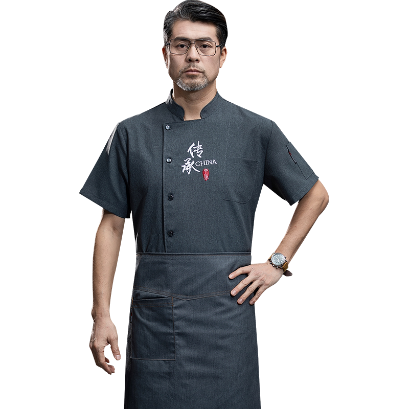 美食传承厨师服短袖厨师工作服半袖酒店饭店餐厅食堂厨房夏装薄款