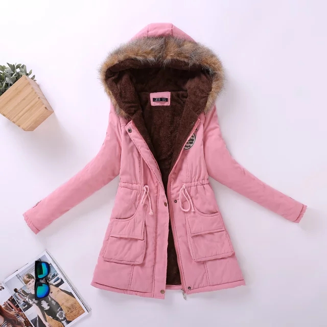 Áo khoác cotton nữ dài giữa 2018 xòe lông cừu cashmere mùa thu và mùa đông phiên bản mới của Hàn Quốc với áo khoác lông trùm đầu lớn cộng với nhung dày áo lông vũ chính hãng