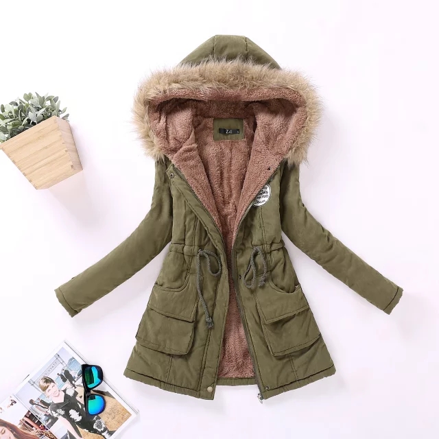Áo khoác cotton nữ dài giữa 2018 xòe lông cừu cashmere mùa thu và mùa đông phiên bản mới của Hàn Quốc với áo khoác lông trùm đầu lớn cộng với nhung dày áo lông vũ chính hãng