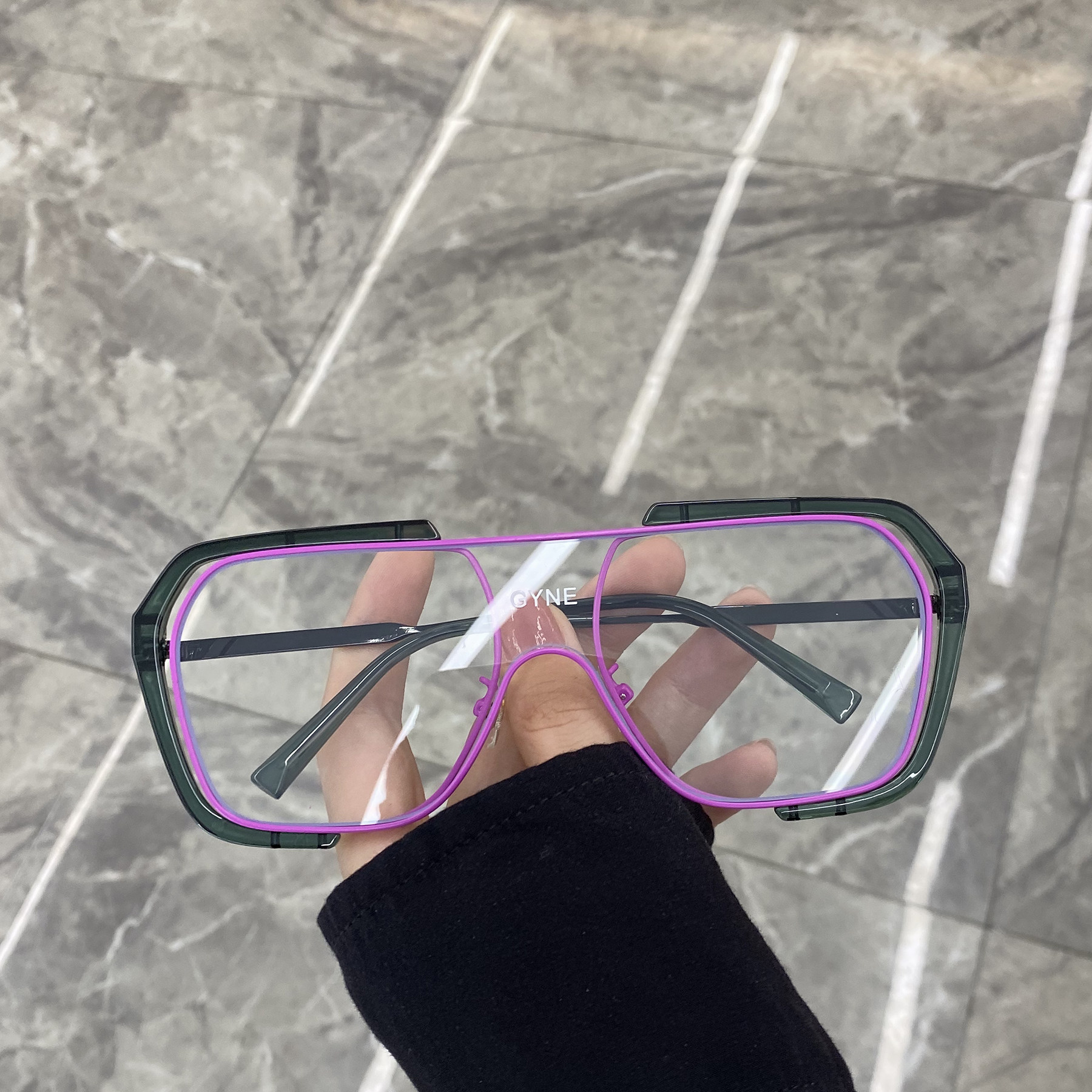 Irregular large frame integrated box anti-blue light glasses female round face individuality fashion net red ins vegan glasses