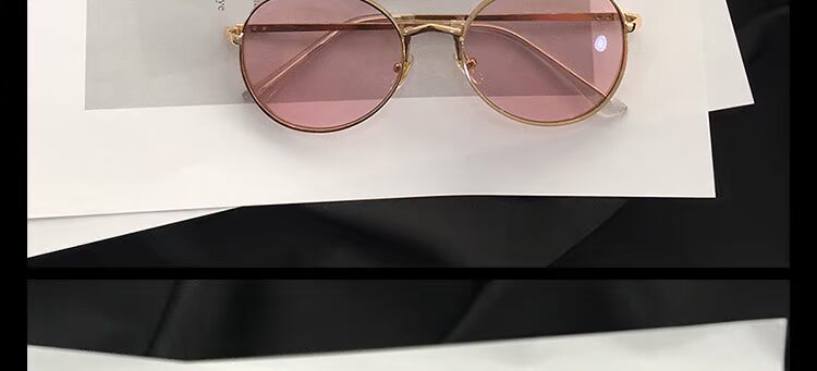 Kính râm lưới màu đỏ hồng trong suốt kính râm nữ tròn mặt retro tác dụng của kính râm