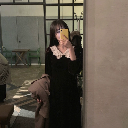 Элитное черное бархатное платье, коллекция 2022, французский стиль