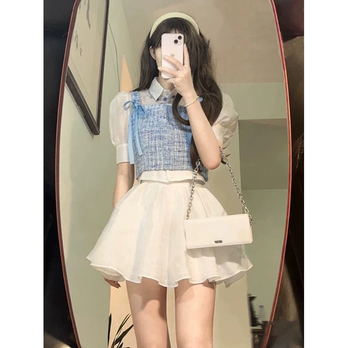 Дисней, студенческая юбка в складку для принцессы, комплект, в стиле Шанель