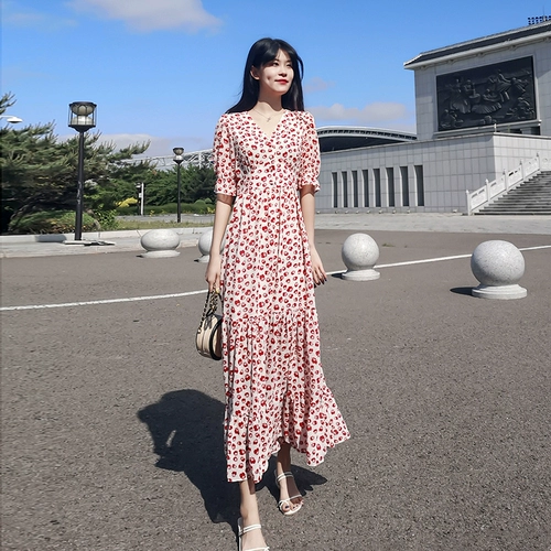 Летнее сверхдлинное шифоновое платье, коллекция 2021, V-образный вырез, короткий рукав