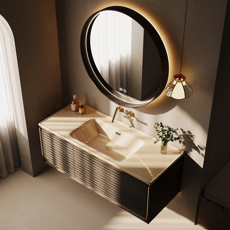 2026 Maillard-Style Light Luxury Bathroom Cabinet and Washbasin Set, Ceramic Integrated Bathroom Sink