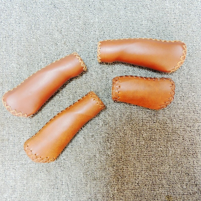 Commuter bike mountain bike handlebar covers Folding bike brown long and short leather sewn handlebar covers
