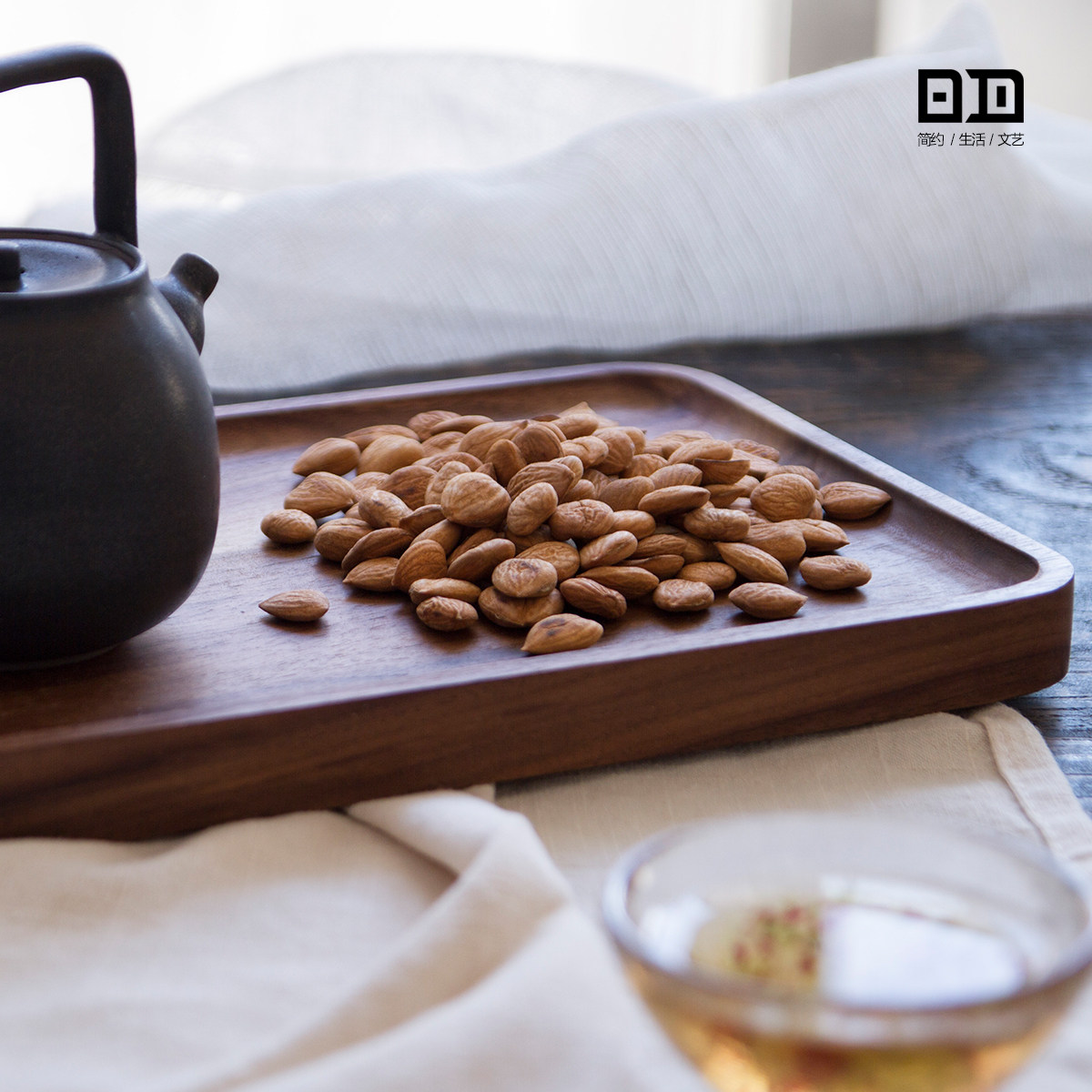 Miyake family tableware splicing black walnut solid wood plate Paint-free and wax-free rectangular tray Japanese wood tray Tea tray