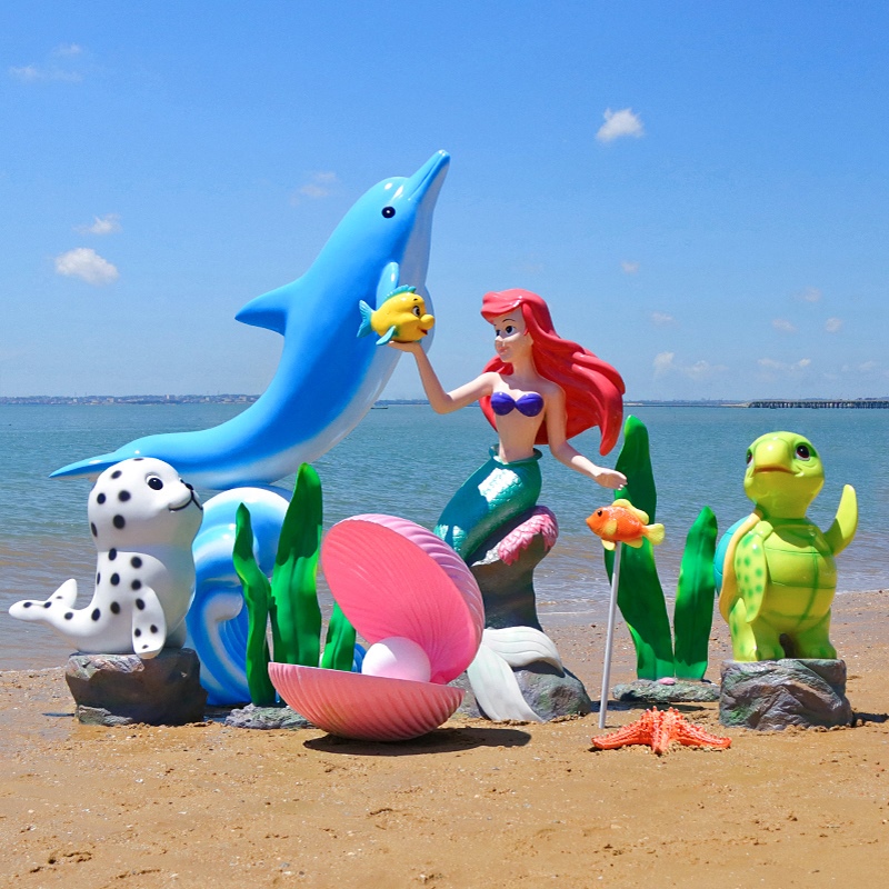 Aquarium Artificial Animal Sculptures Dolphin Shell Coral Mermaid Ornaments Beach Fish Tank Shopping Mall Square Decoration