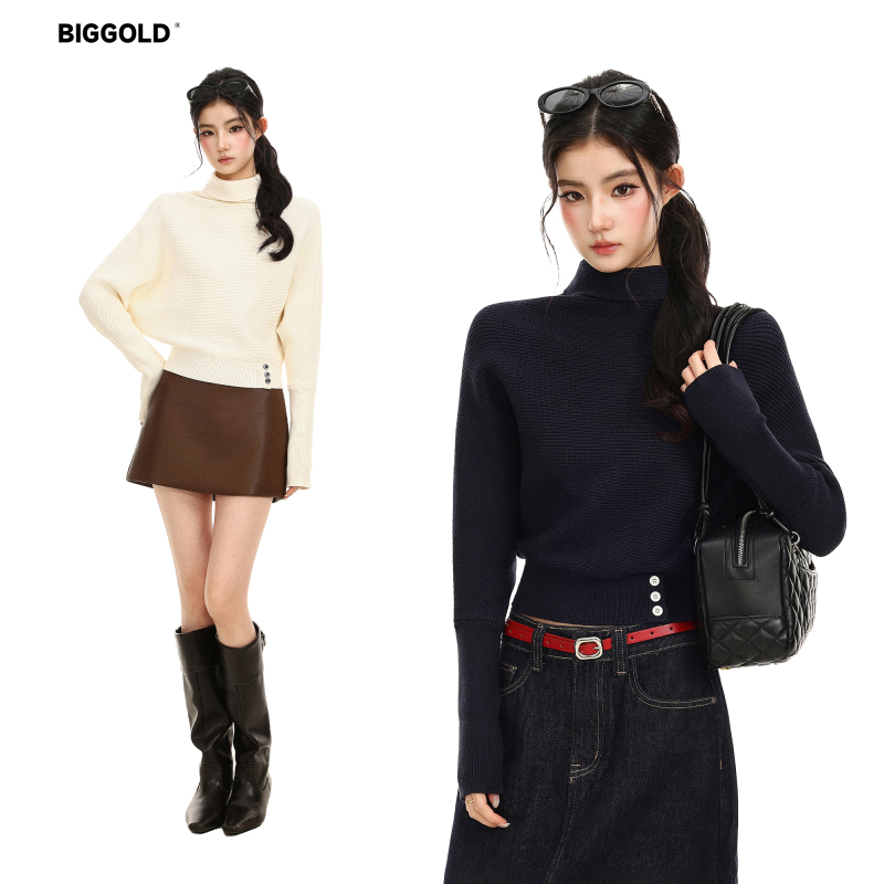 Biggold Modal Half-High Collar Batwing Sleeve Sweater for Women, Autumn and Winter Soft and Slim-Fitting Short Sweater Top Biggold Modal Half-High Collar Batwing Sleeve Sweater for Women, Autumn and Winter Soft and Slim-Fitting Short Sweater Top