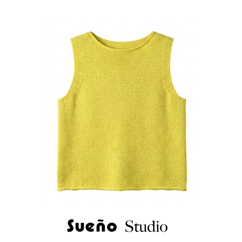 Sueno Studio 2026Ss Japanese Organic Cotton Yarn Thick-Knit Cool-Feel Knitted Vest Black Yellow