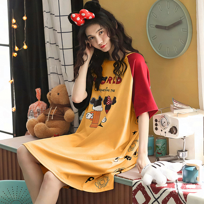 Sleeping Skirt Woman 2022 New Full Cotton Cute Princess Wind Thin Spring Autumn Pure Cotton Pyjamas Summer Short Sleeve Home Clothes
