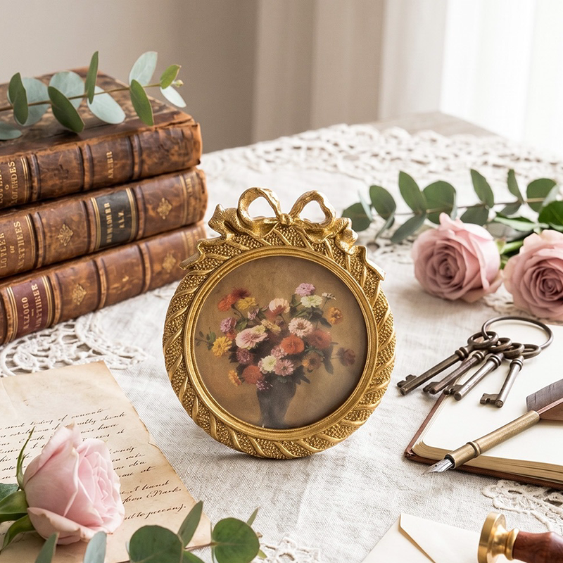 French-Style Vintage Photo Frame Display Stand Antique Mini Round Retro Gold Picture Frame Desktop Indoor Prop Decoration Ornament French-Style Vintage Photo Frame Display Stand Antique Mini Round Retro Gold Picture Frame Desktop Indoor Prop Decoration Ornament
