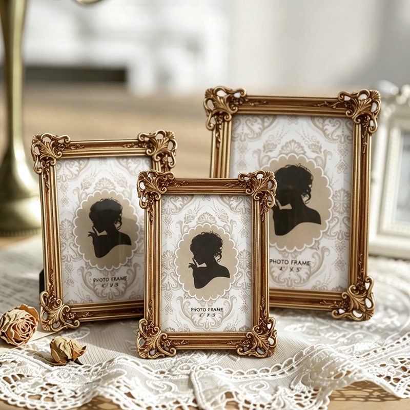Photo Frame Display Stand, European Retro Distressed Style, 6inch Empty Frames, High-End Living Room, 7inch French-Style Photo Frames, Empty Picture Frame Ornaments