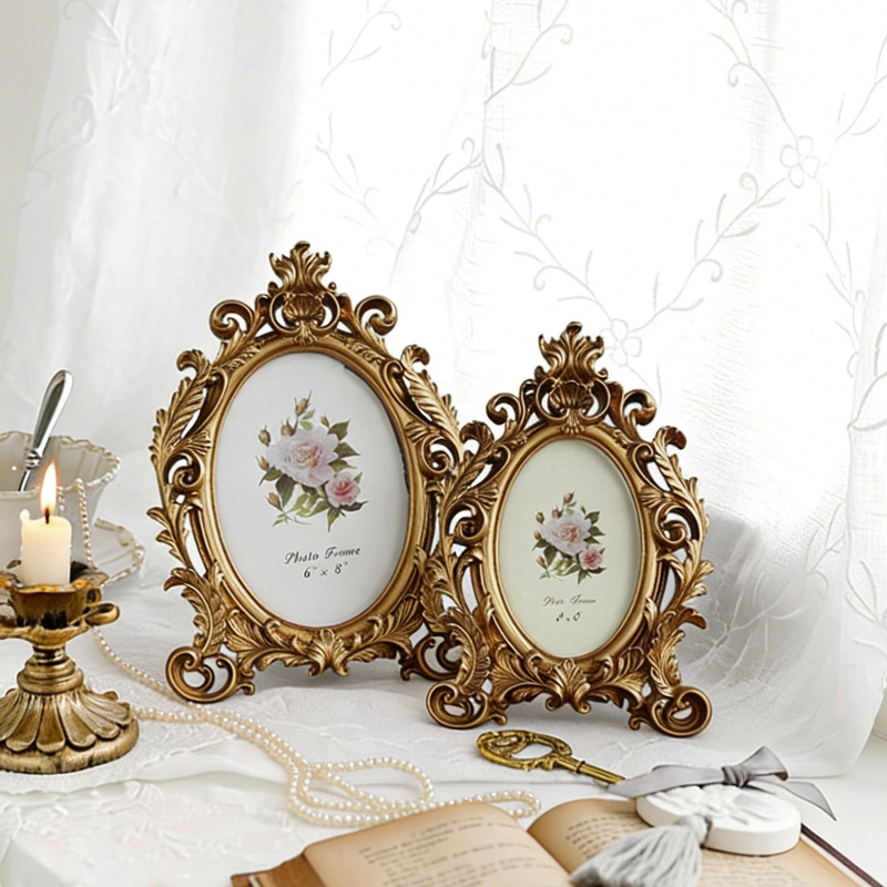 Classical Oval Photo Frame 6inch 7inch European-Style Gilt Picture Frame High-End Gold Empty Frame Washable Photo Decoration Ornament