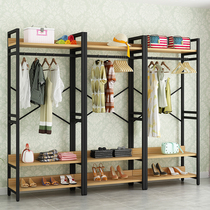  Simple clothing store display rack Floor-to-ceiling combination wrought iron shelf Household coat rack Mens and womens childrens clothing side hangers