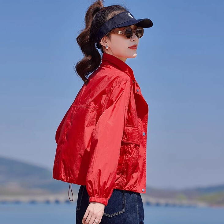 Red Sun Protection Jacket, Lightweight Coat for Women, Summer 2026 New Style, Petite, Fashionable and Stylish Jacket, Sun Protection Clothing Top