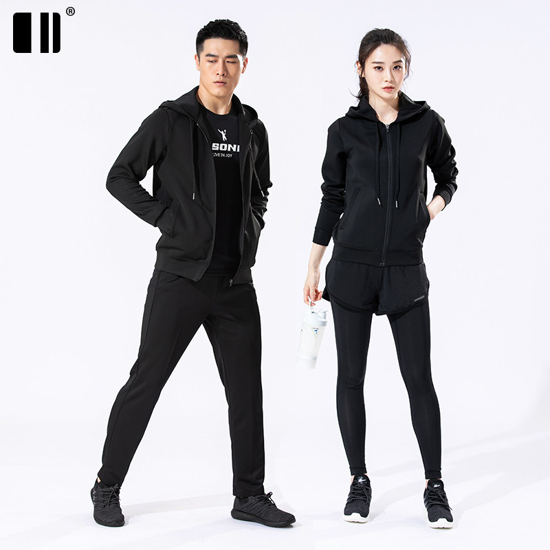 (Thickened) 2022 autumn and winter new single double number running women's suit men's sports jacket with hoodie chain black